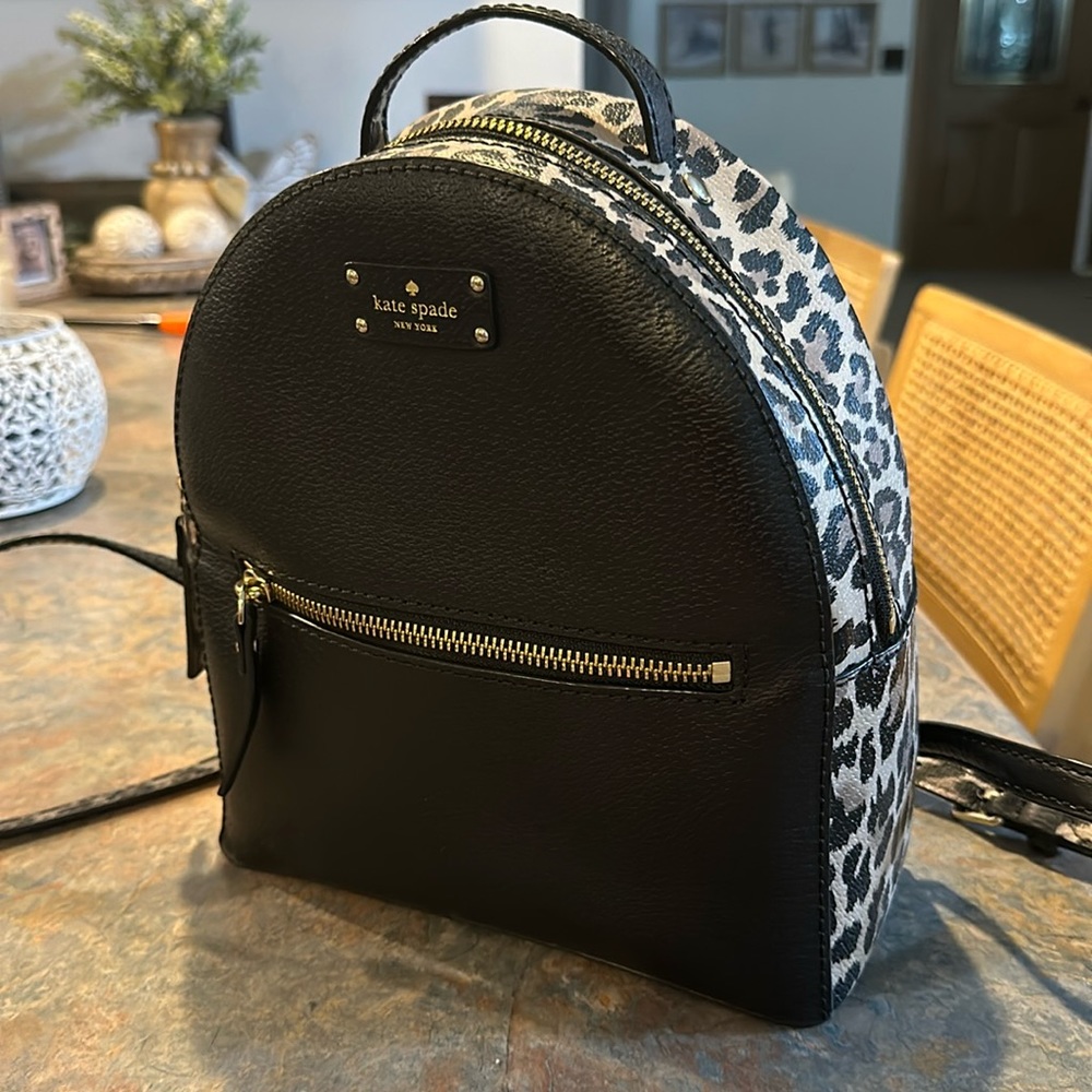 Kate Spade New York Black Leopard Sammy Grove Street Leather Backpack